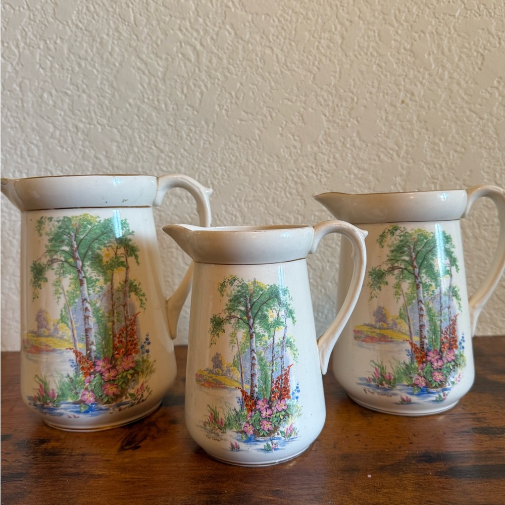 1920s/ 1930s T. Lawrence Falcon Ware set‎ of 3 Jugs. Style “The Copse”